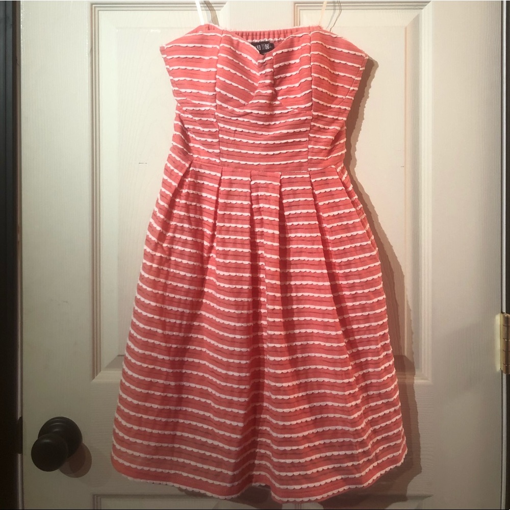 Pink Strapless Dress With White Scalloping